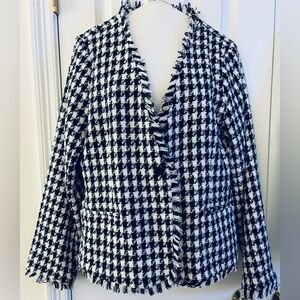 Alloy Apparel Blazer XXL Black White Houndstooth tweed fringe metallic pockets